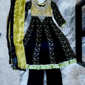 Anarkali Salwar Shalwar Lime Green Black